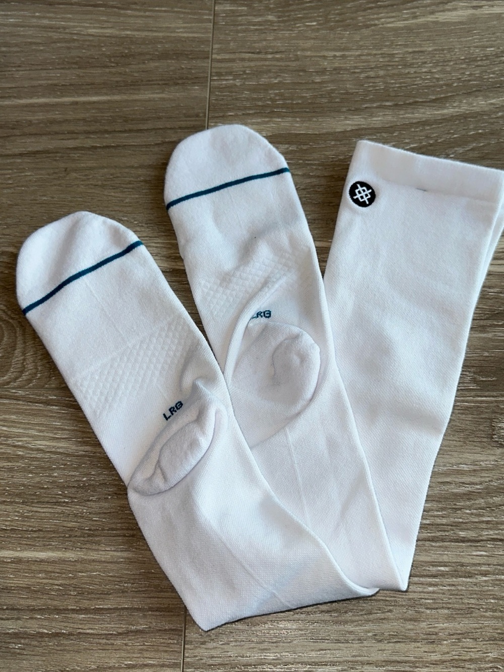 Stance White No-Show Athletic Socks with Teal Stripe